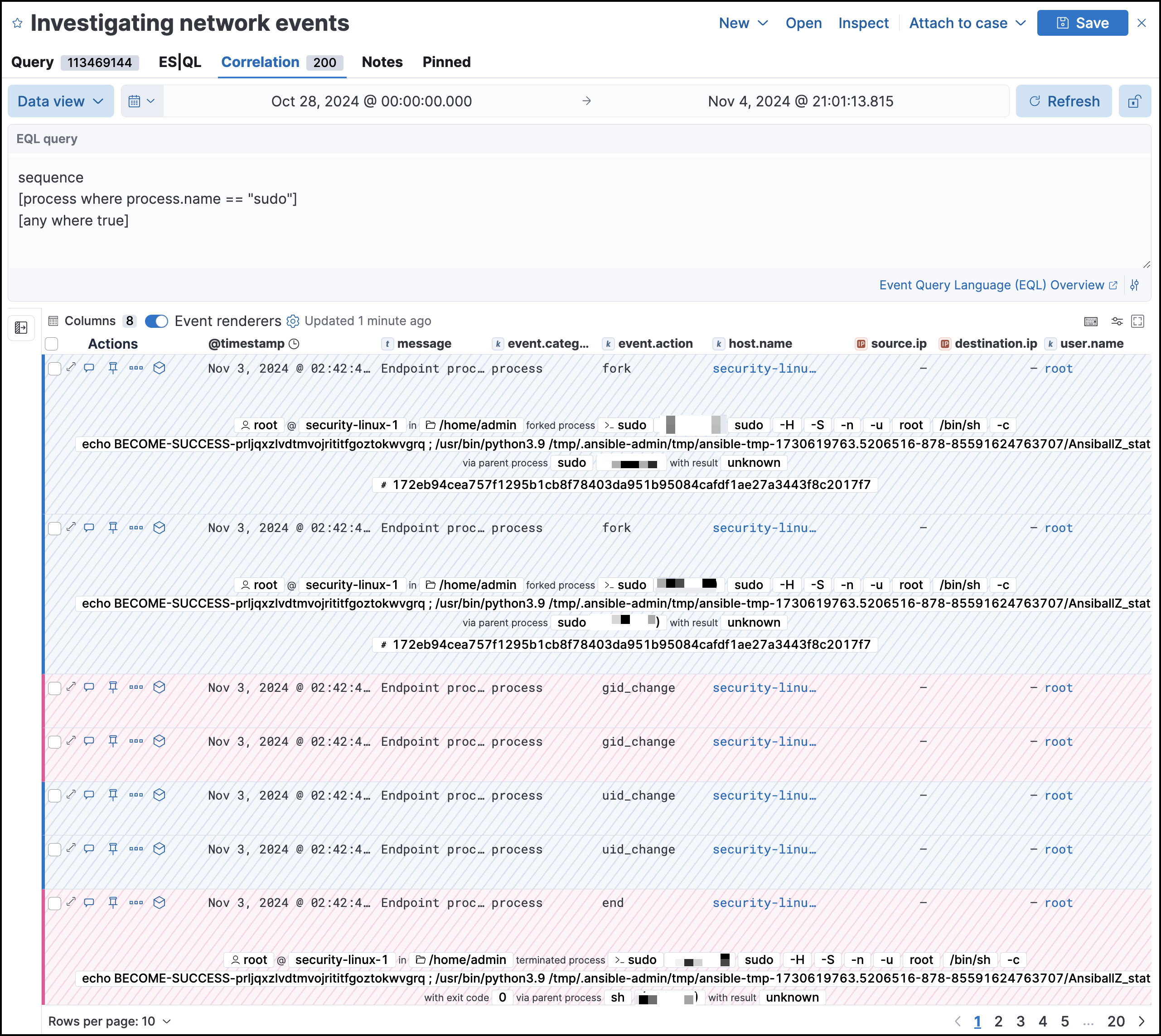 a Timeline's correlation tab