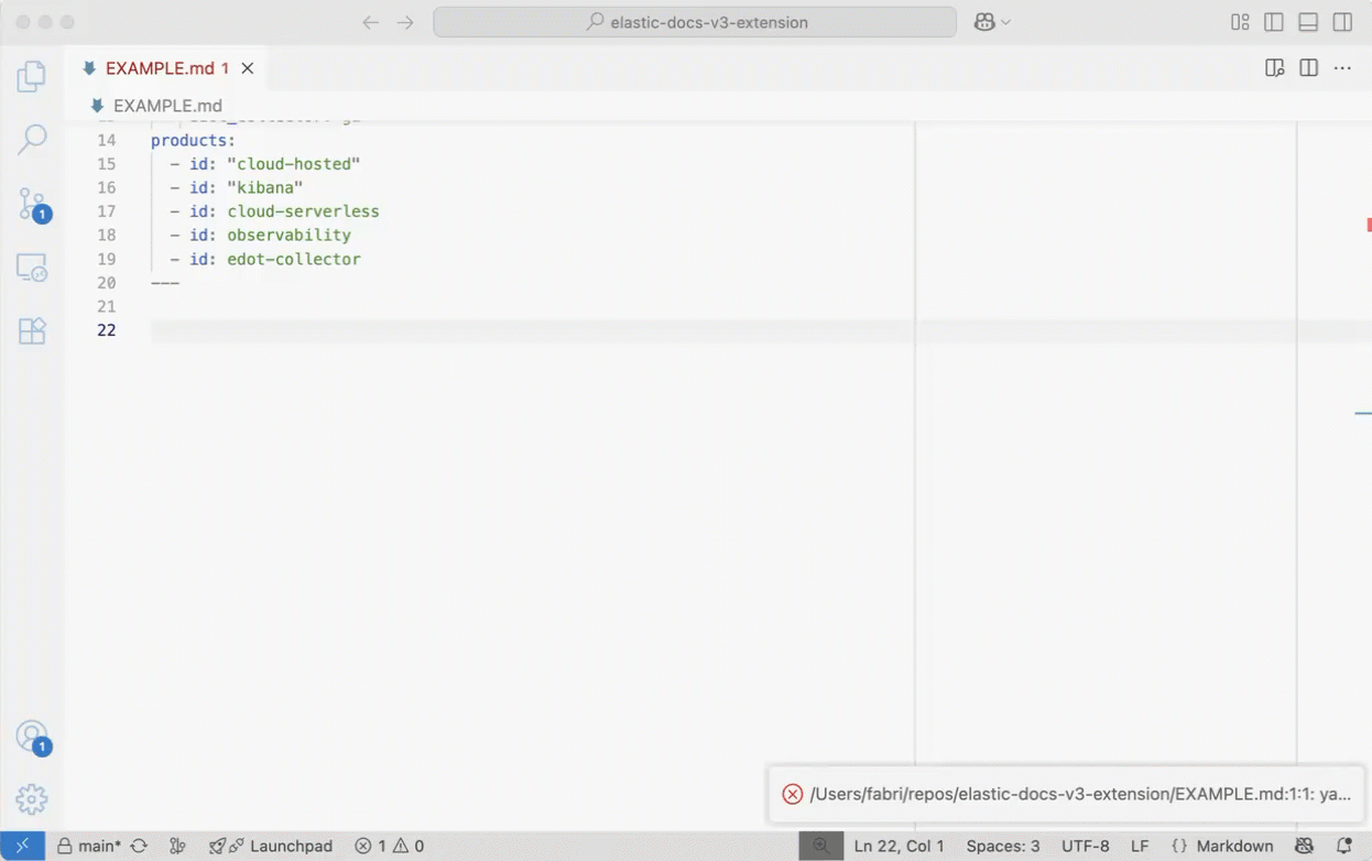 Elastic Docs Utilities extension demo