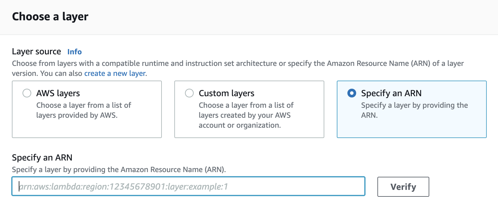 image of choosing a layer in AWS Console image of choosing a layer in AWS Console