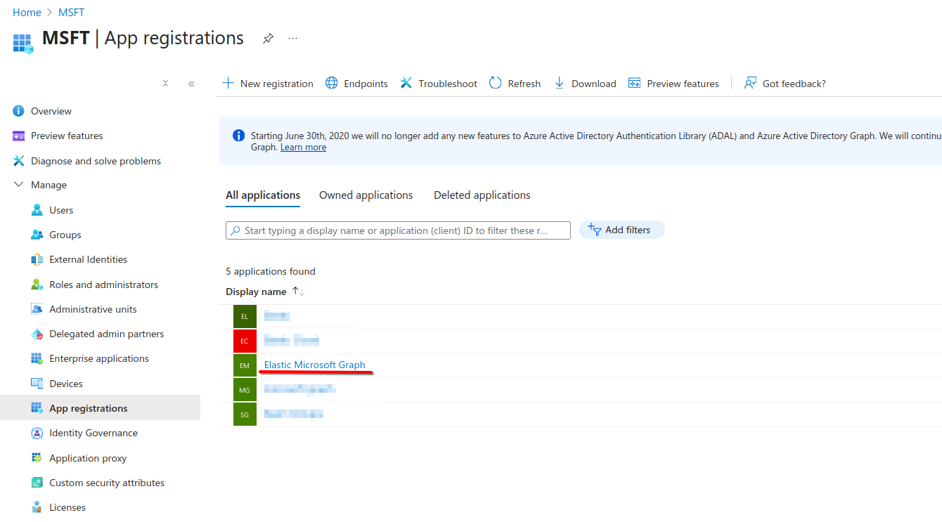find your app registration