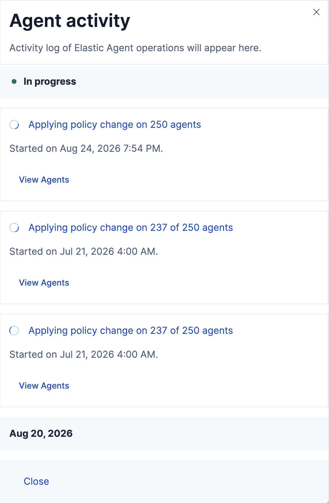 Agent activity panel