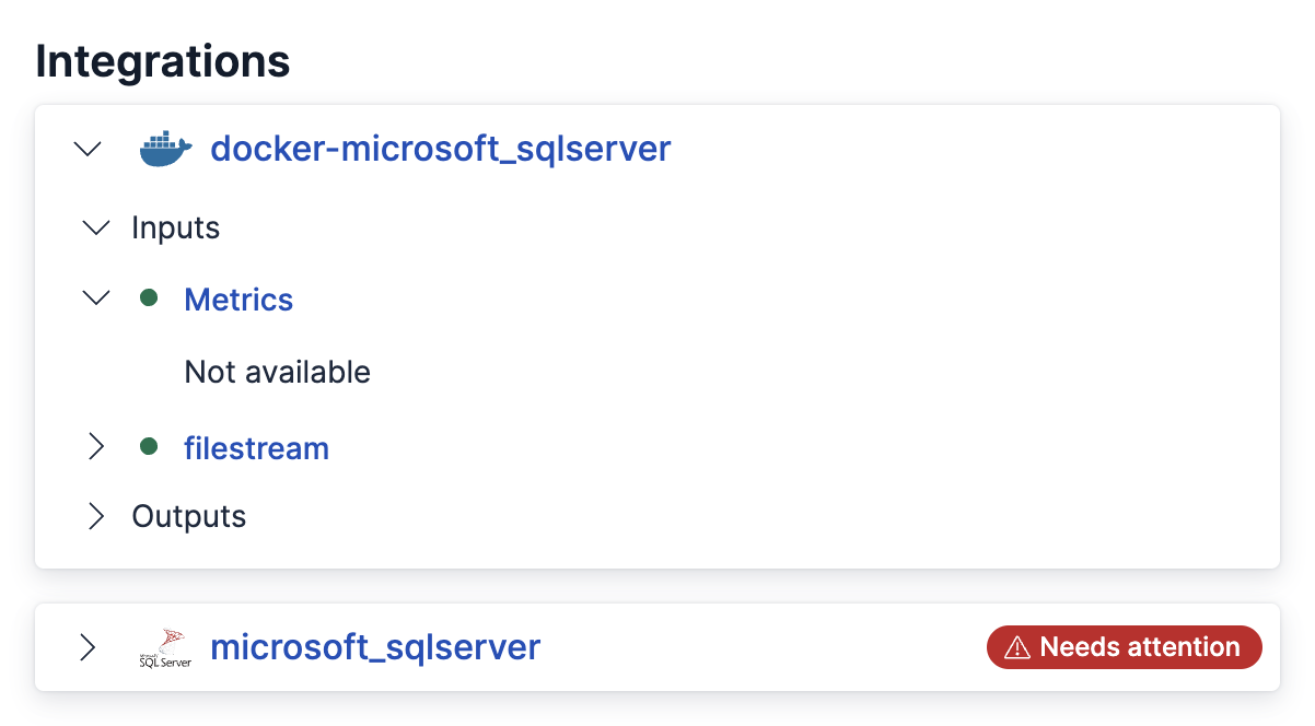 Integrations section with expanded input health