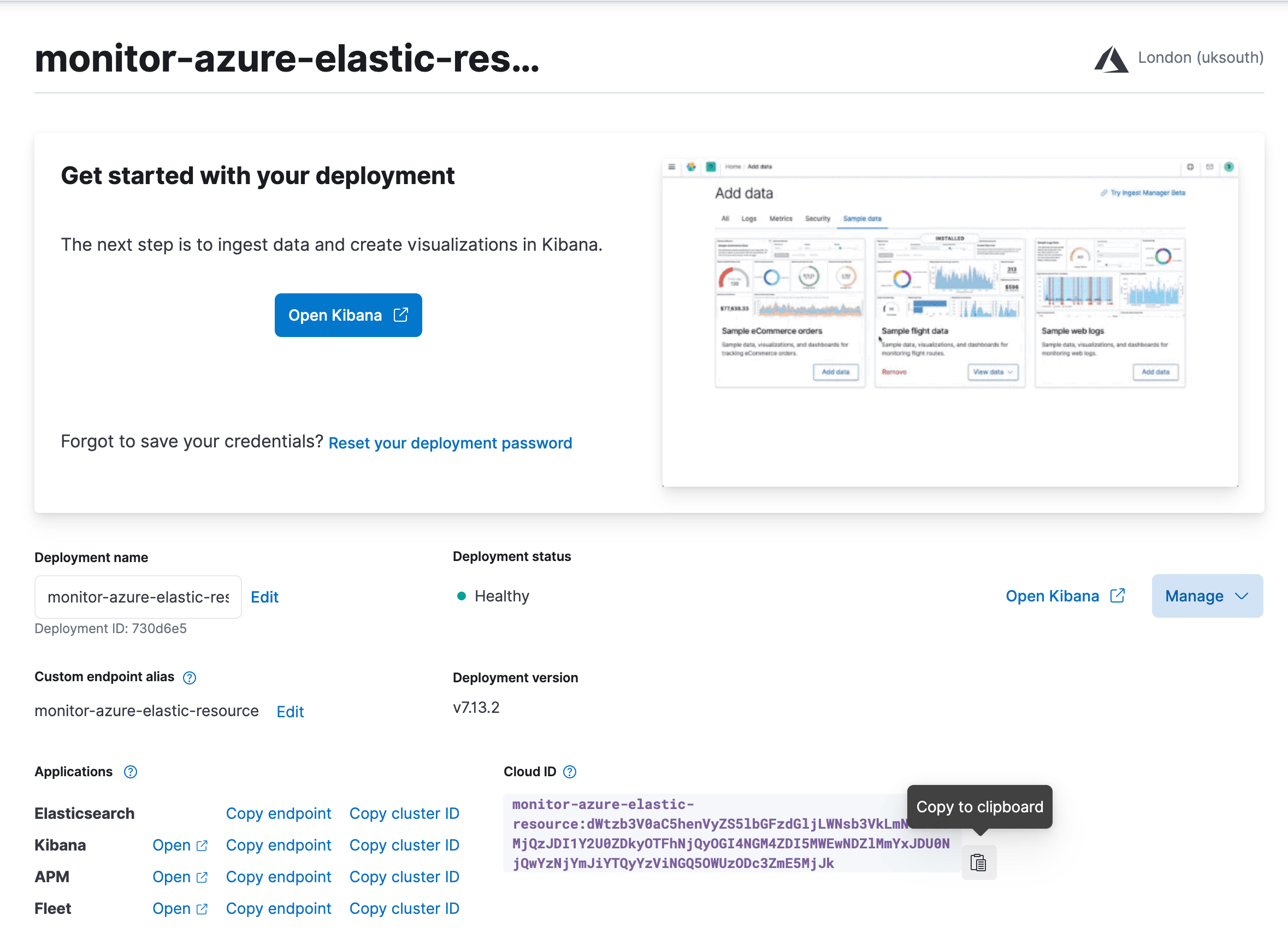 Elastic Cloud deployment Elastic Cloud deployment