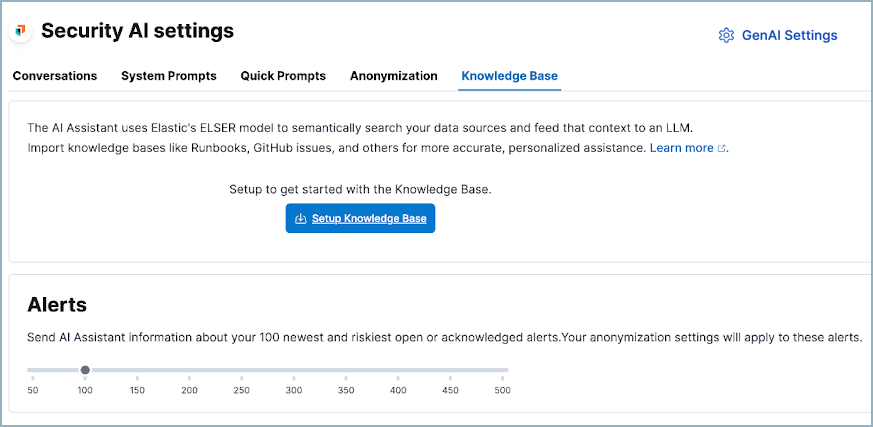 AI Assistant's settings menu open to the Knowledge Base tab