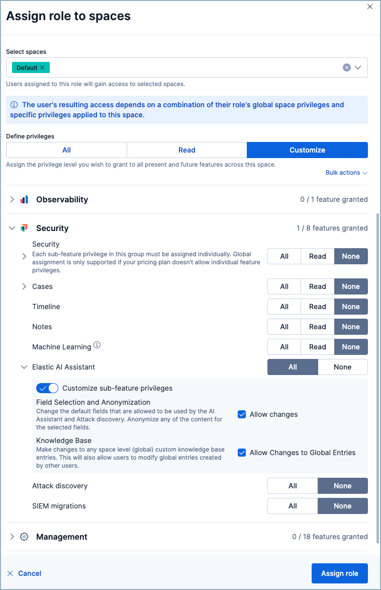 Knowledge base's RBAC settings