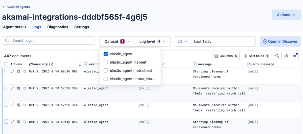 Fleet showing datasets for logging