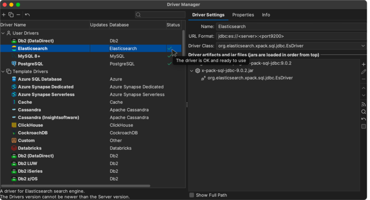 dbvis driver manager elasticsearch