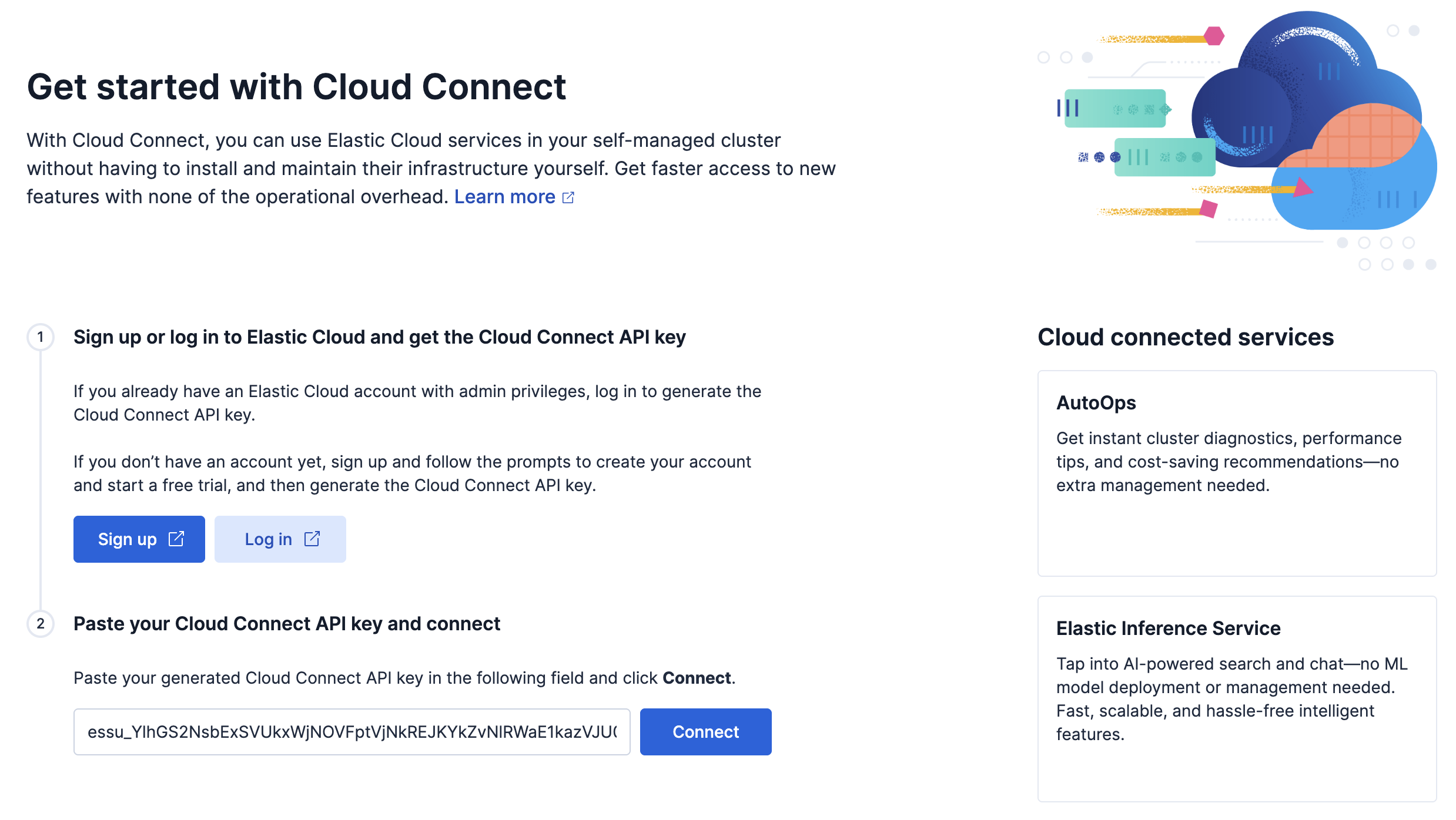 Screenshot showing Get started with Cloud Connect page in Kibana