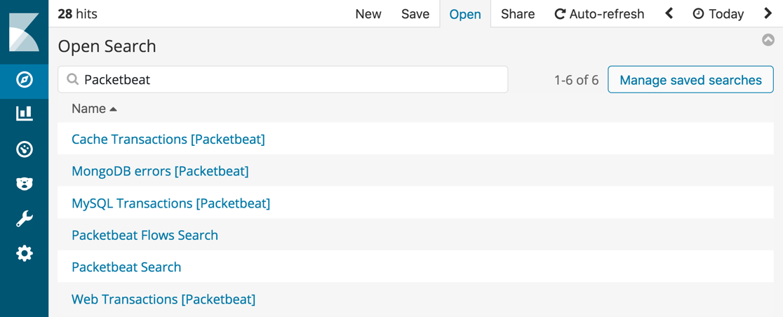 Saved Packetbeat Searches Saved Packetbeat Searches