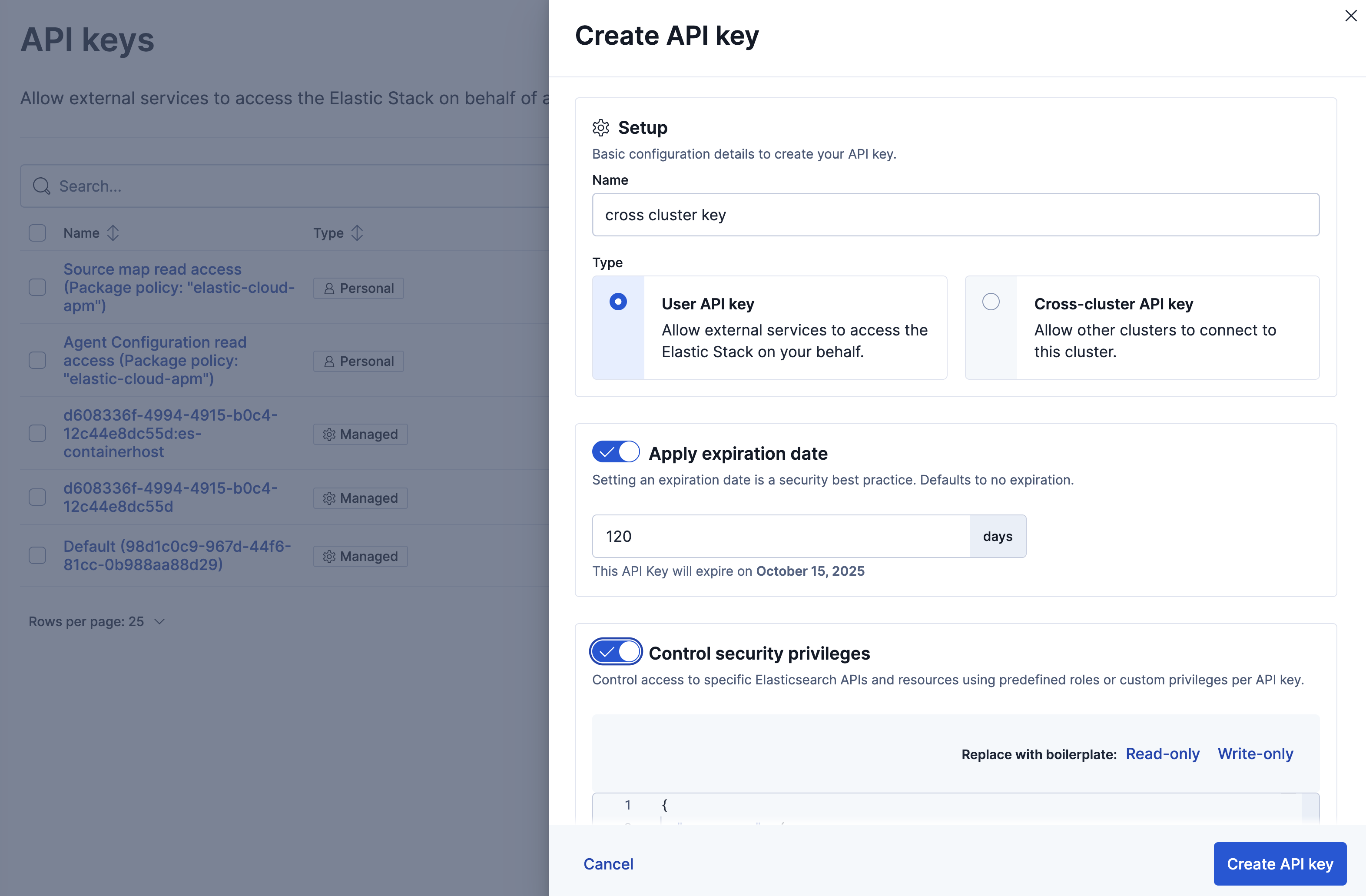 Create API Key UI Create API Key UI