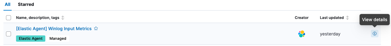 View details icon in the list of dashboards View details icon in the list of dashboards