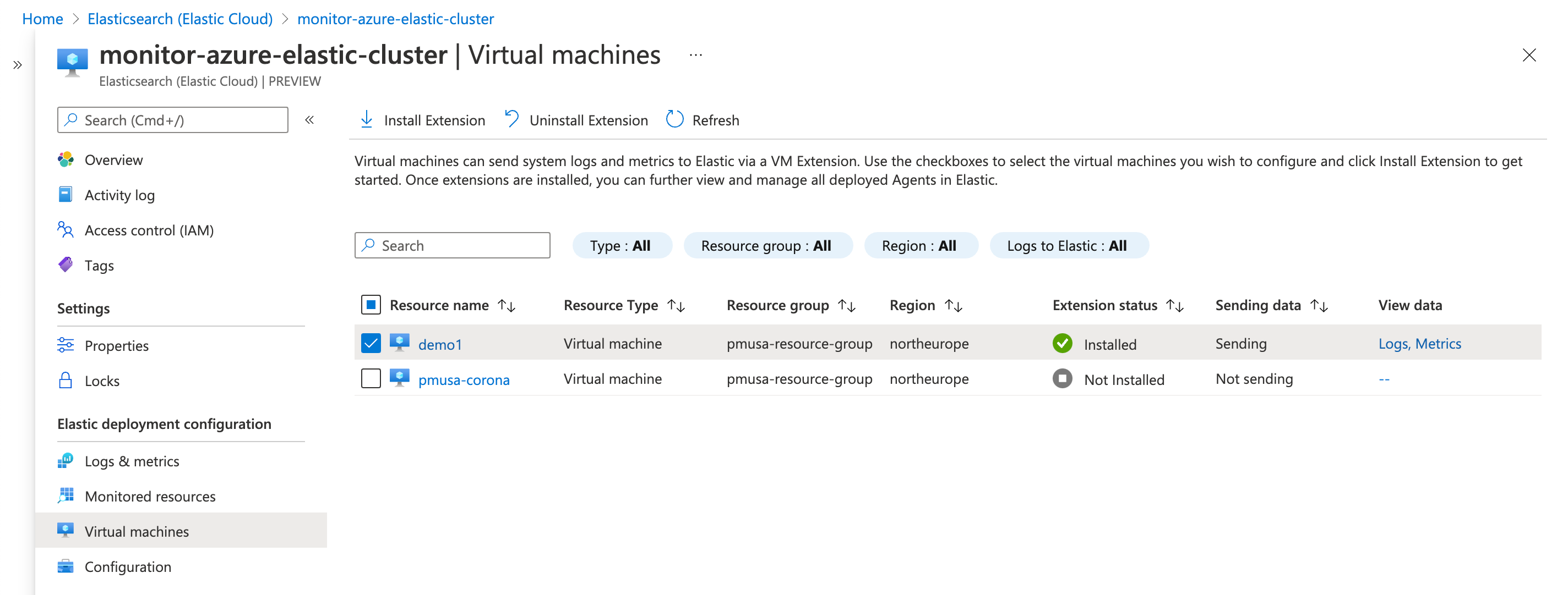 Select VMs to collect logs and metrics from Select VMs to collect logs and metrics from