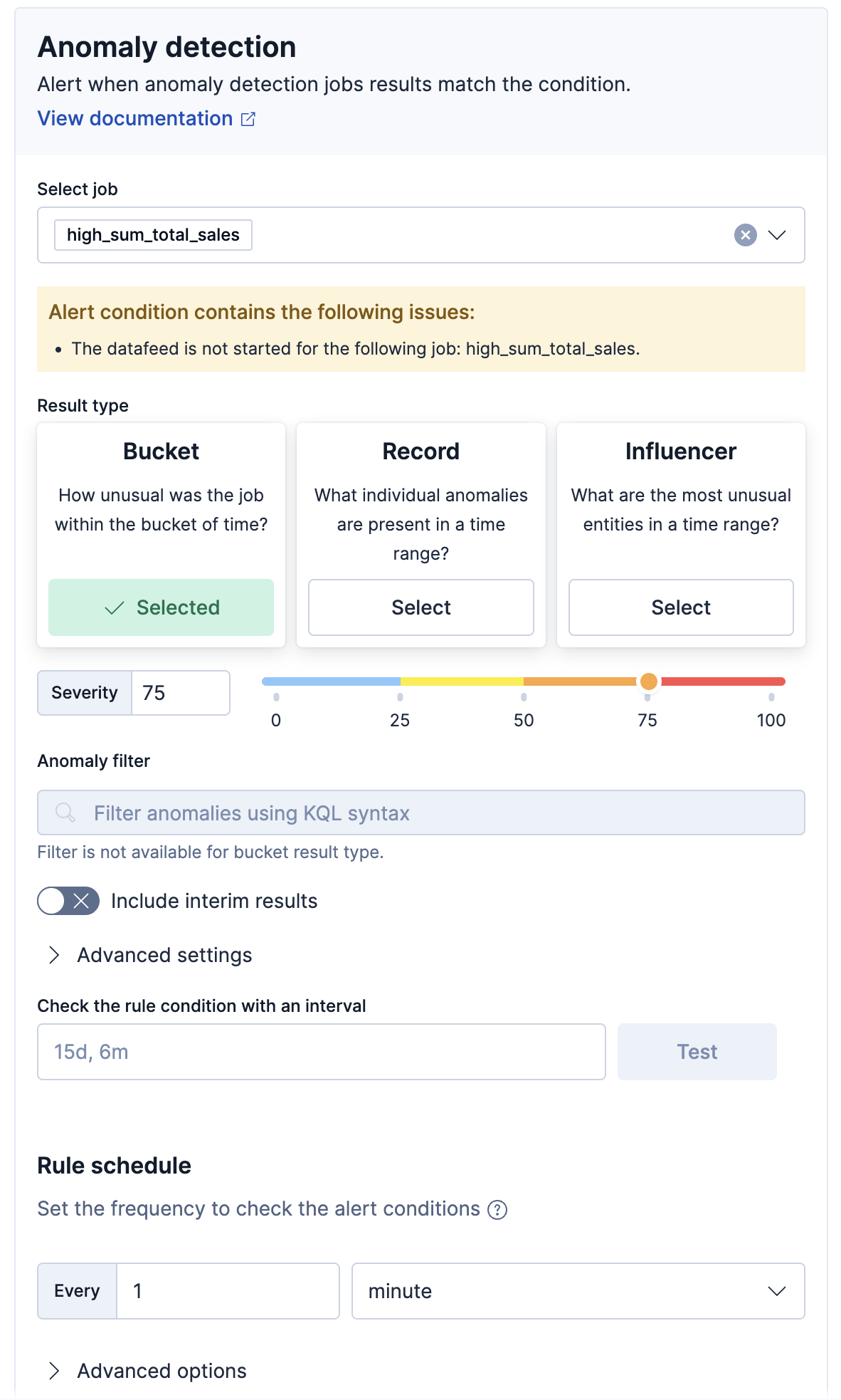 Anomaly detection alert settings