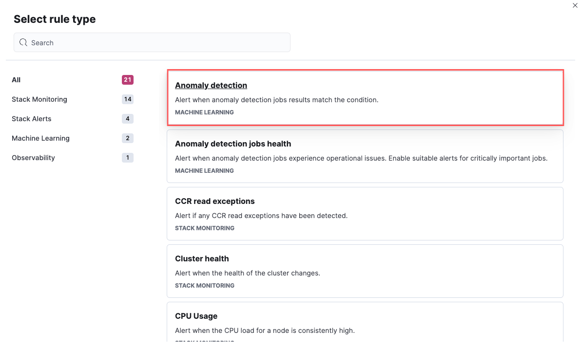Selecting Anomaly detection rule type