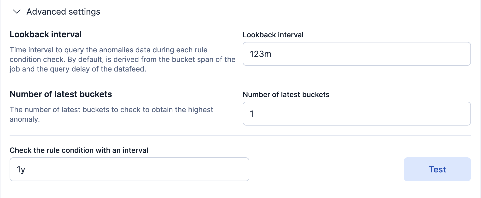 Advanced settings and testing the rule condition