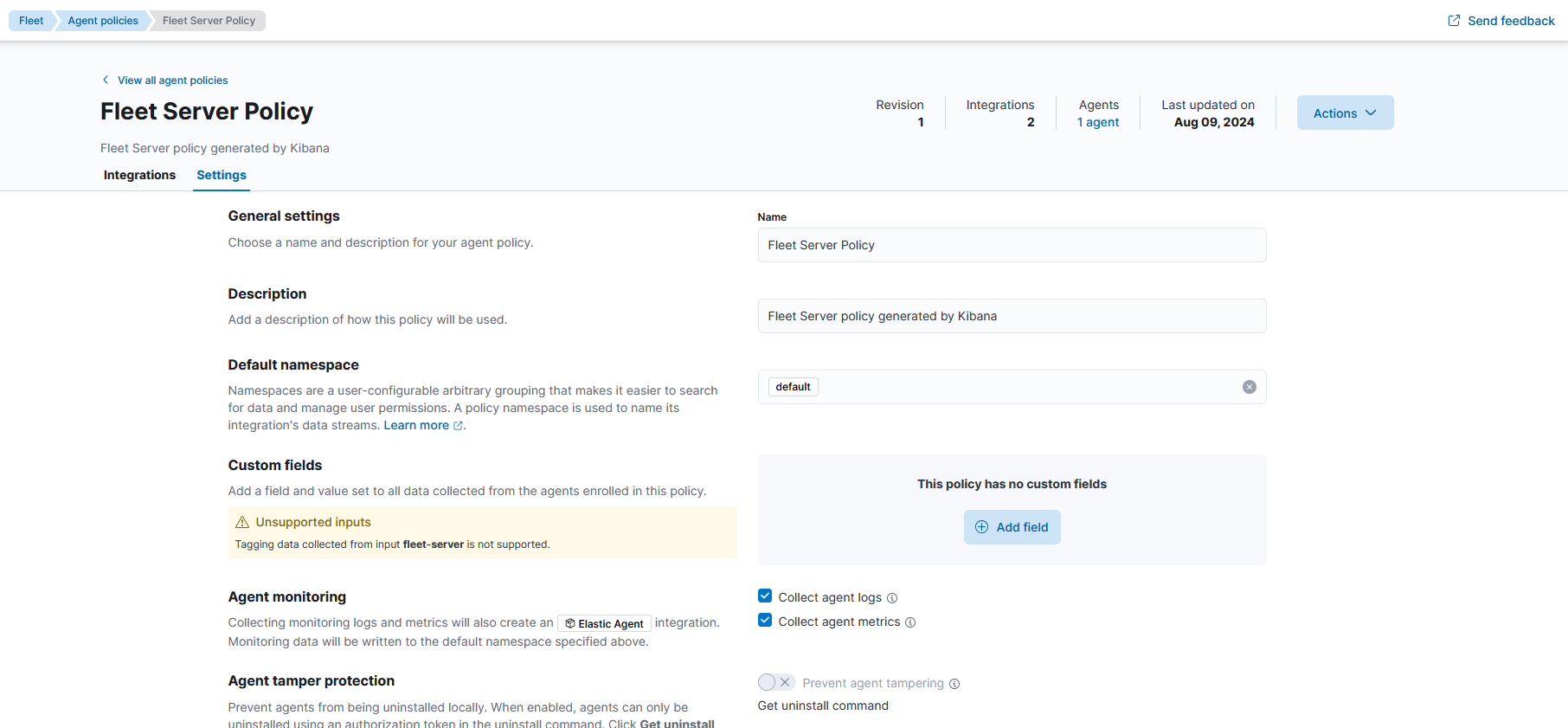 Fleet Server agent policy