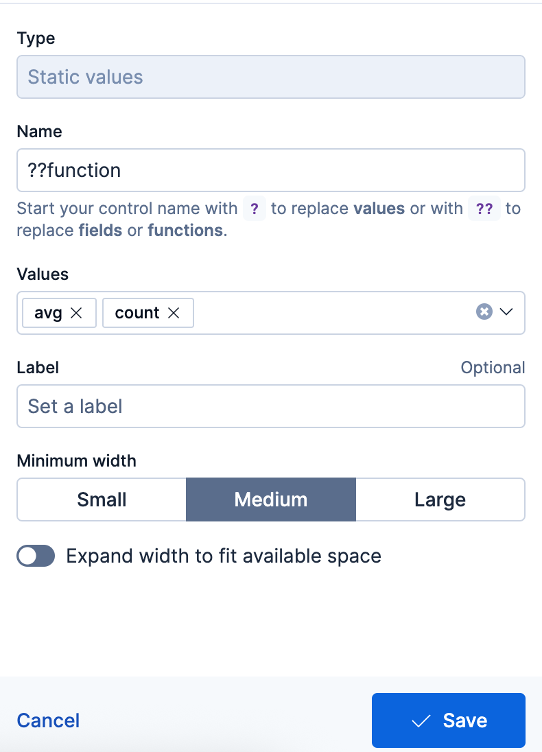 ES|QL control settings ES|QL control settings
