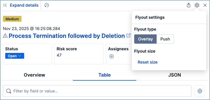 alert flyout settings menu