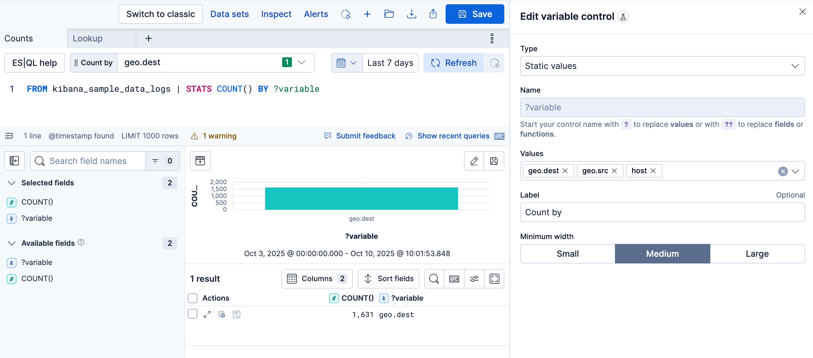 Variable control in Discover Variable control in Discover