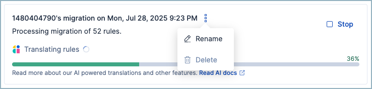 The rule migration status view