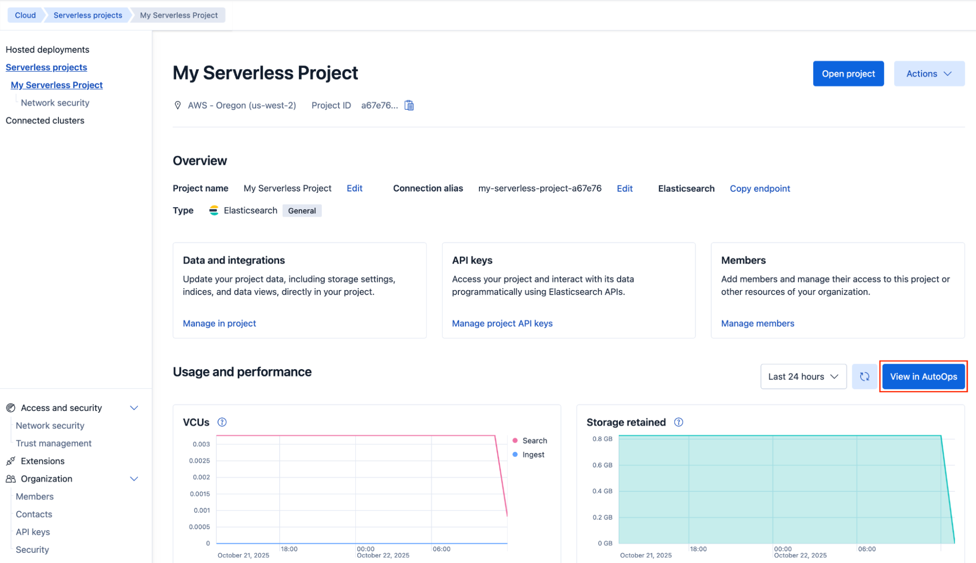 Screenshot showing the View in AutoOps button