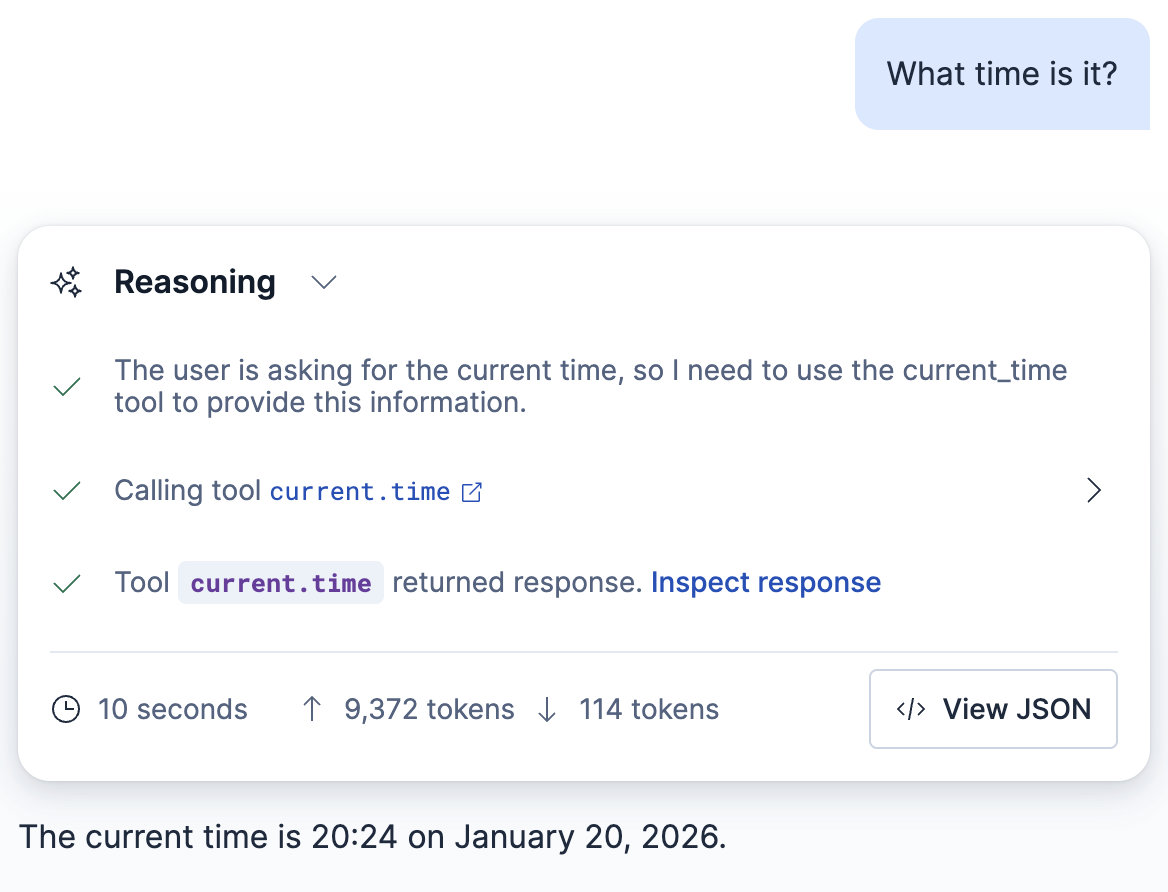 Screenshot of reasoning steps of agent builder.