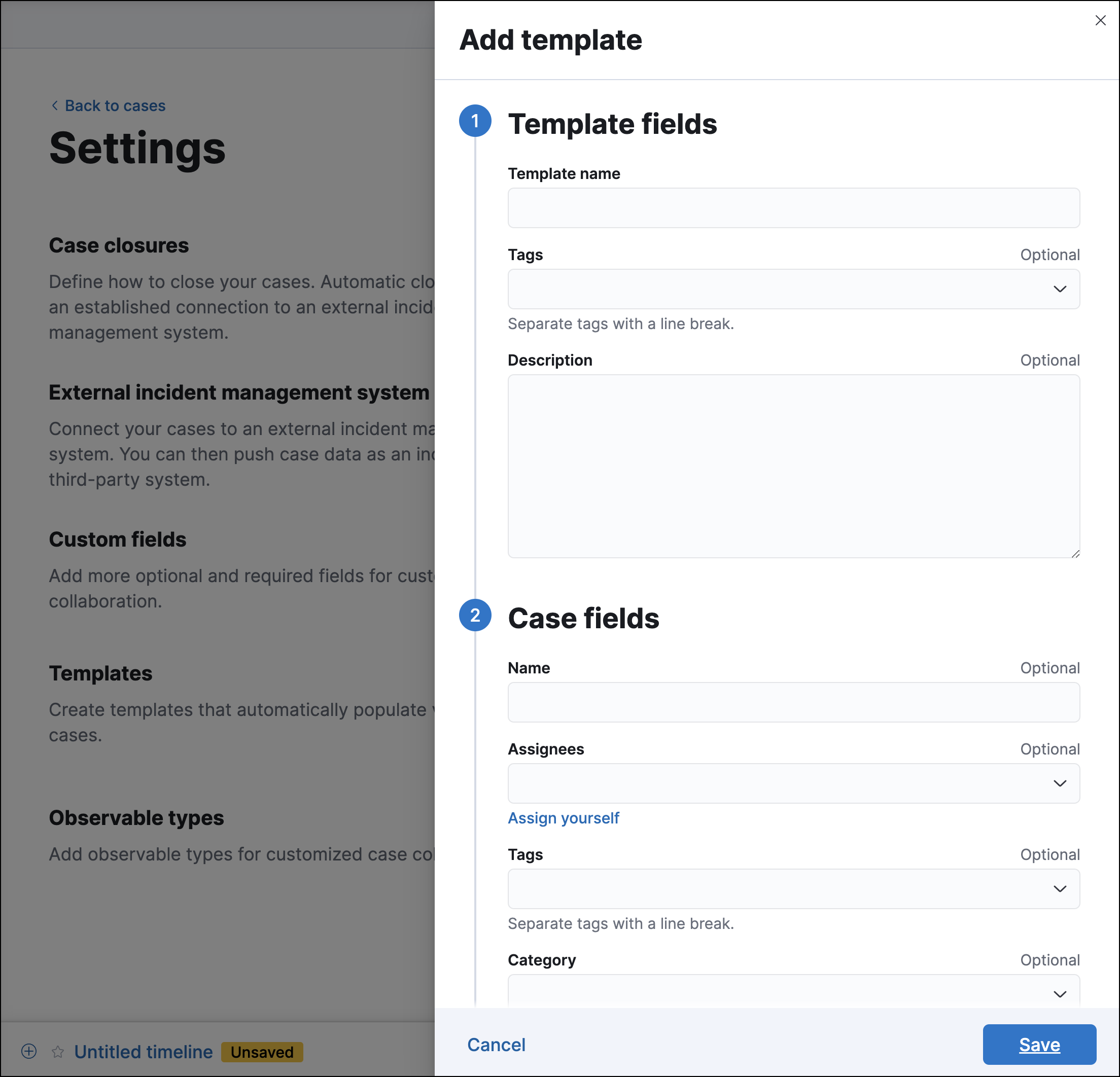 Add a template in case settings