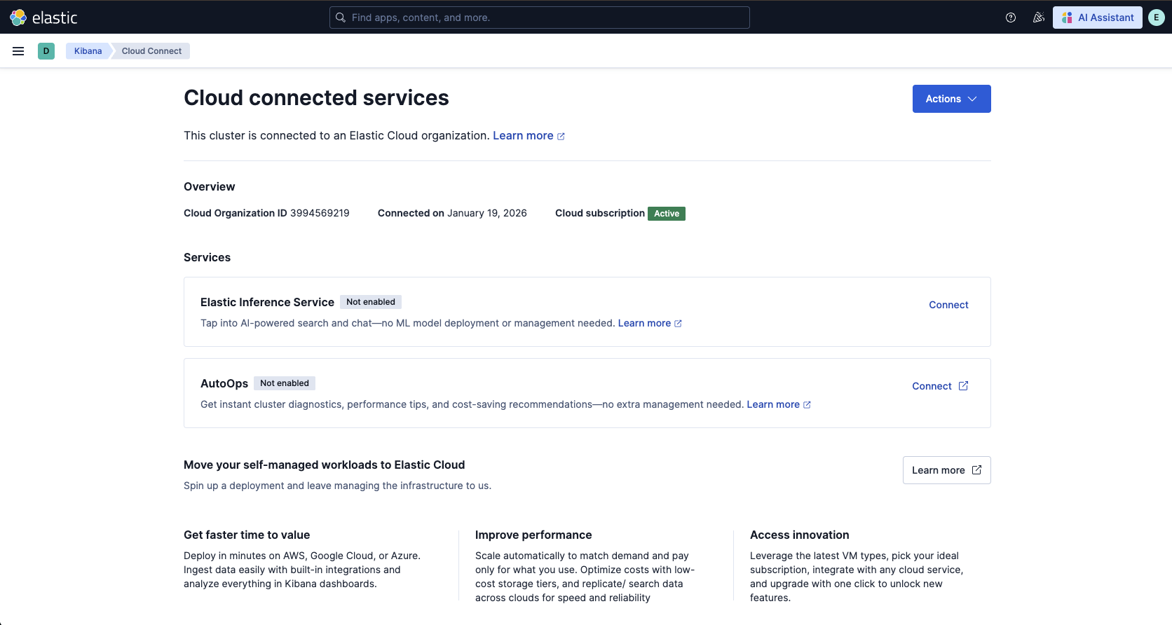 Screenshot showing Cloud Connect and EIS
