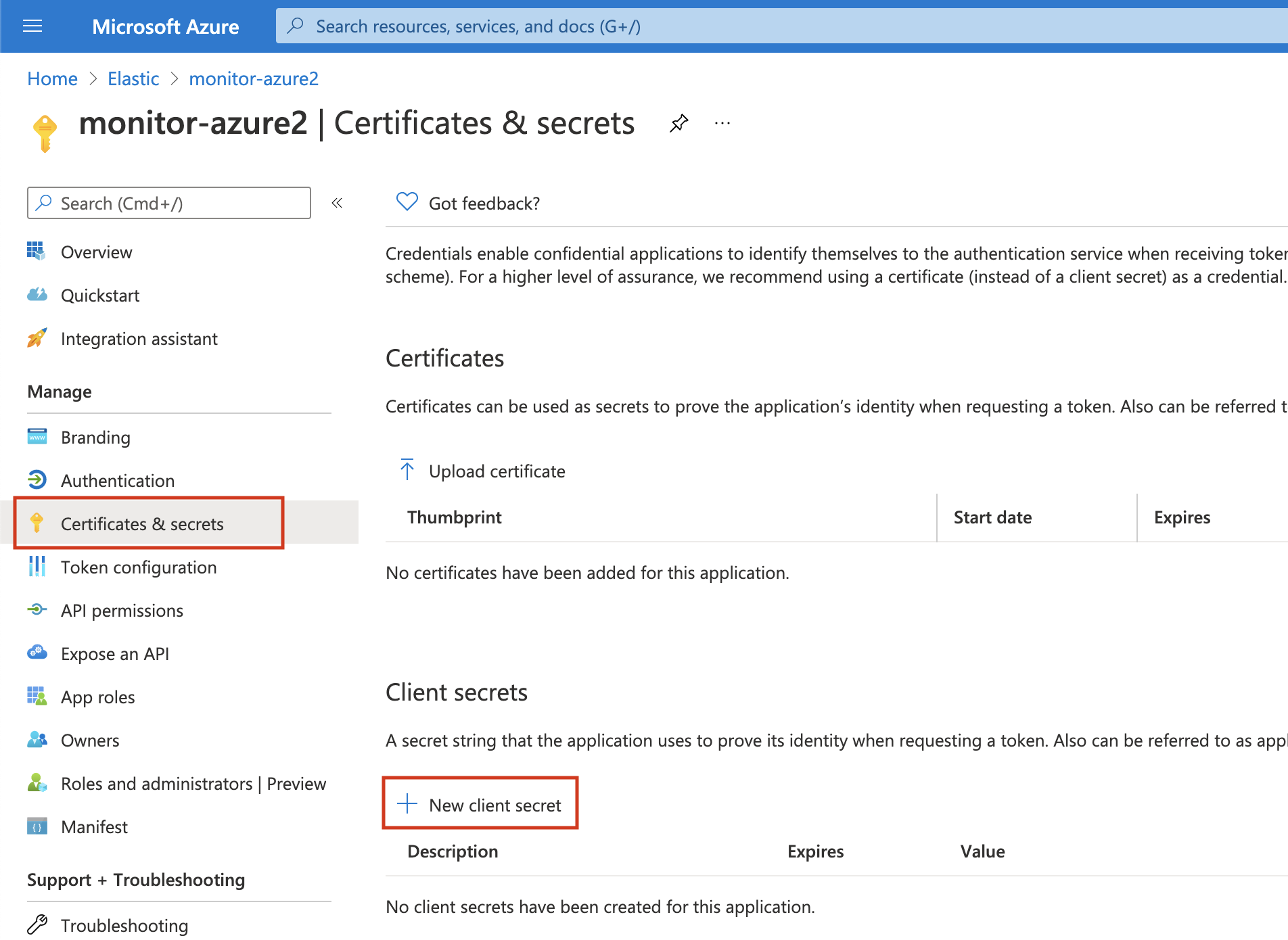 Click on new client secret Click on new client secret