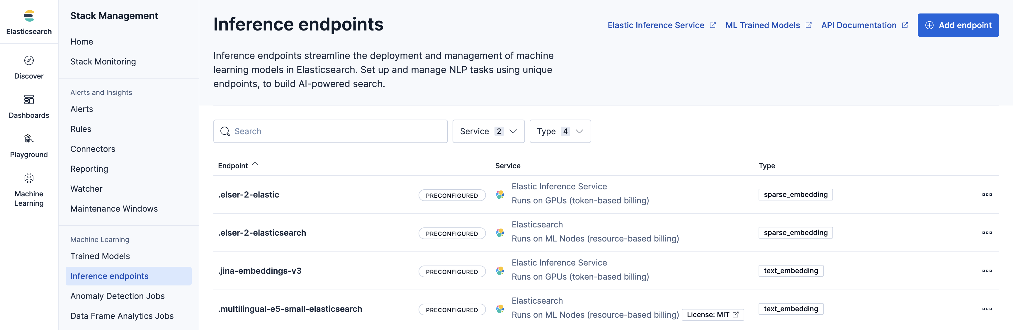 Inference endpoints UI