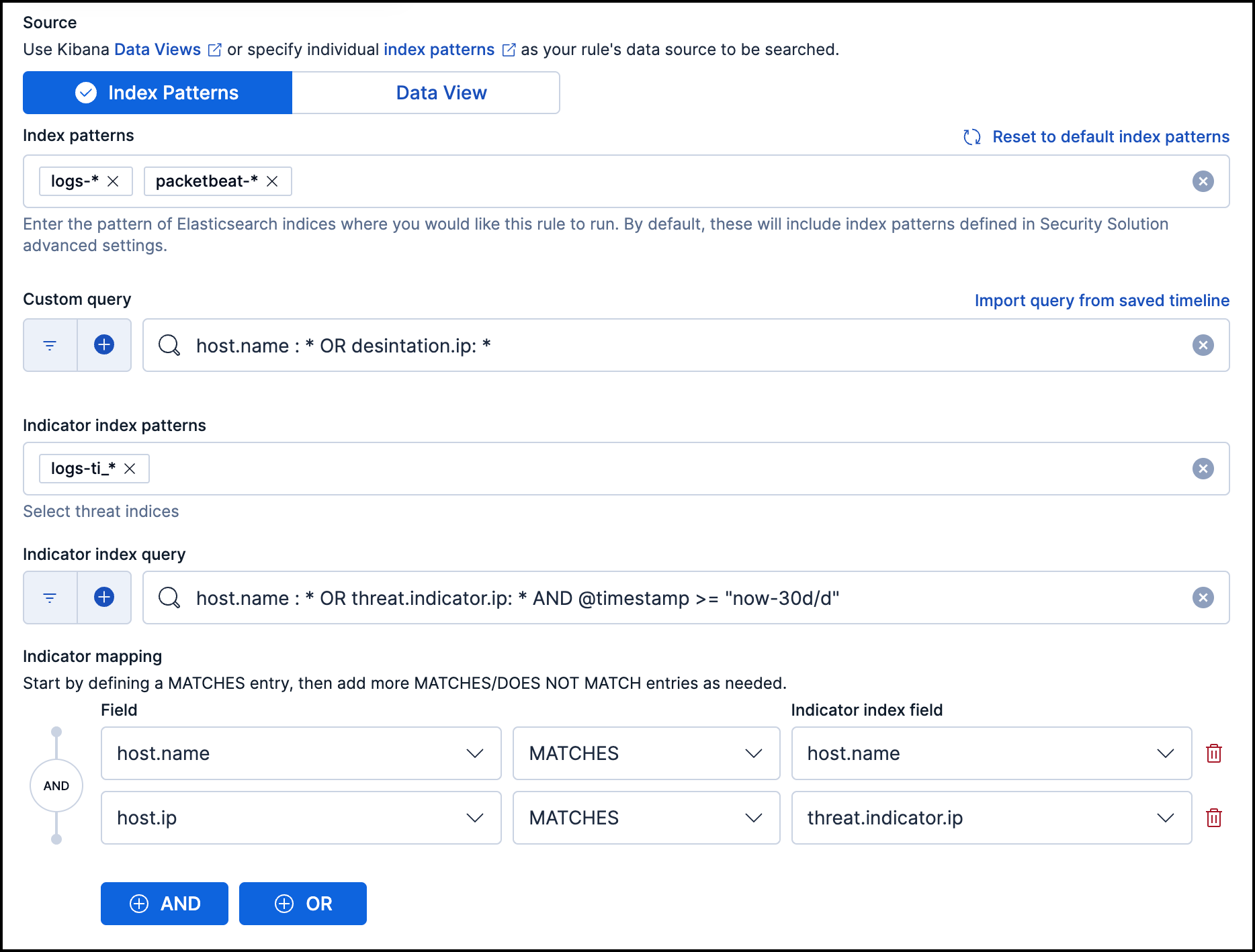 Indicator match rule settings