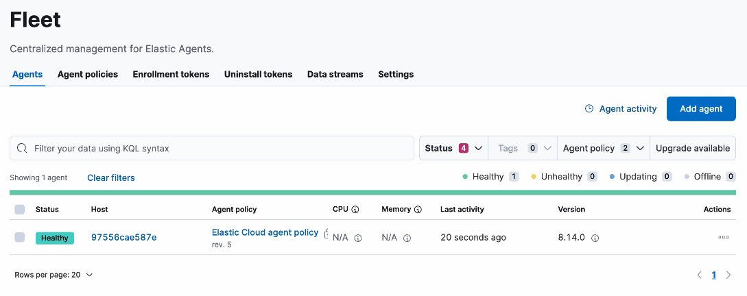 Fleet UI showing all tabs available