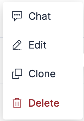 Agent context menu showing Chat, Edit, Clone, and Delete options