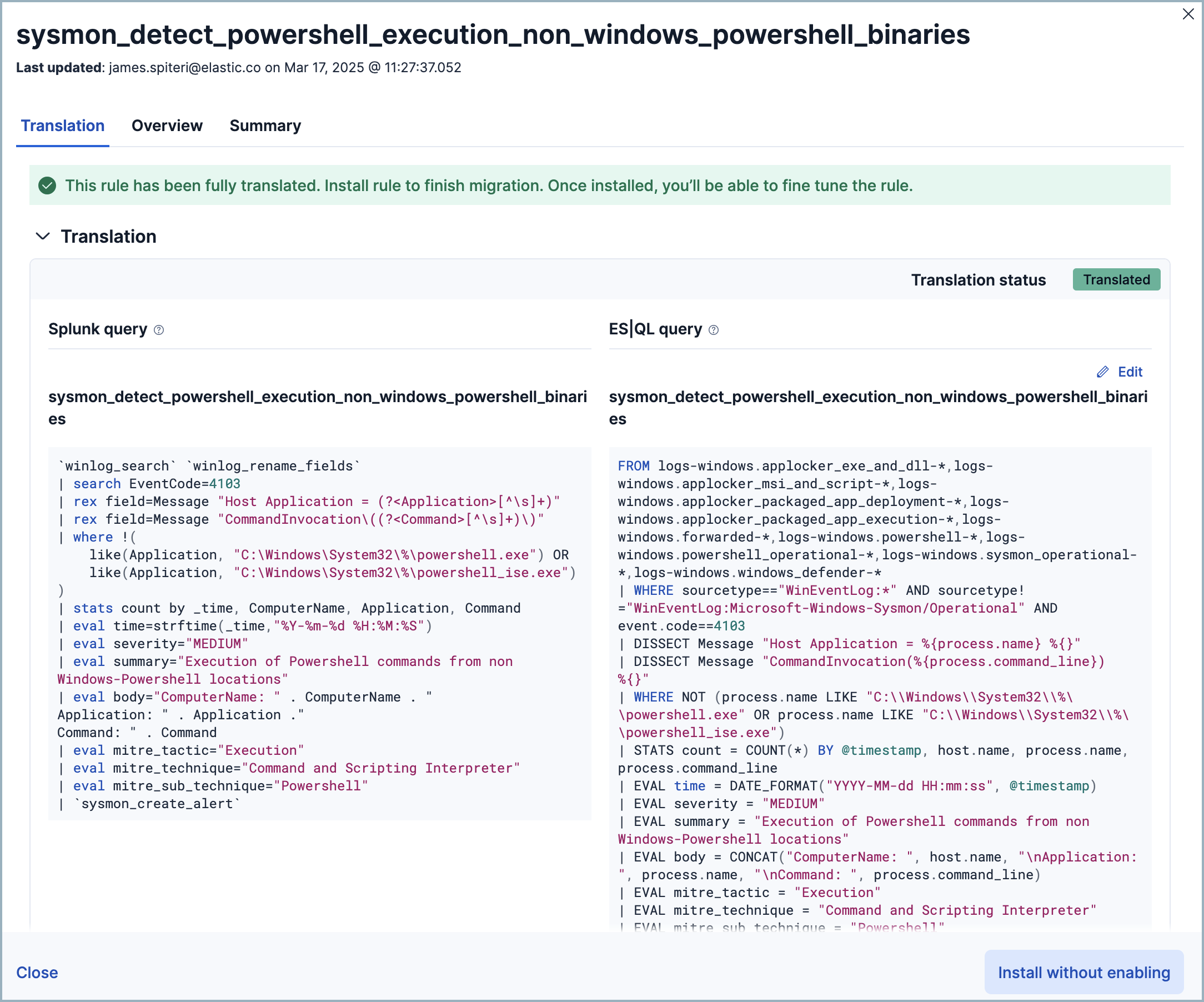 The rule details flyout
