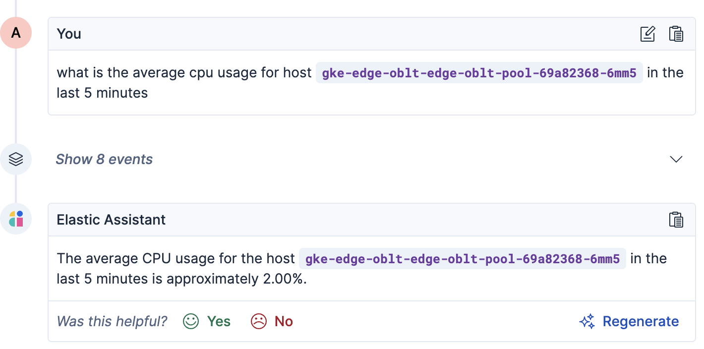 AI Assistant chat showing hostname anonymization in action