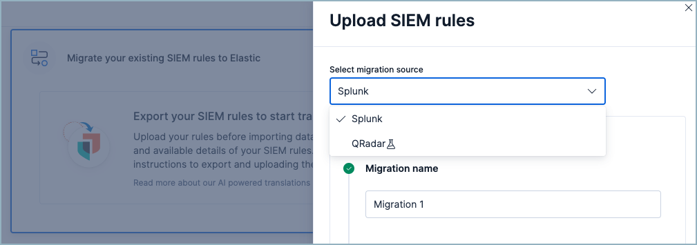 the Upload Splunk SIEM rules flyout