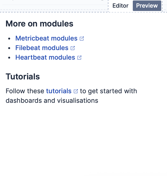 Panel with markdown link text