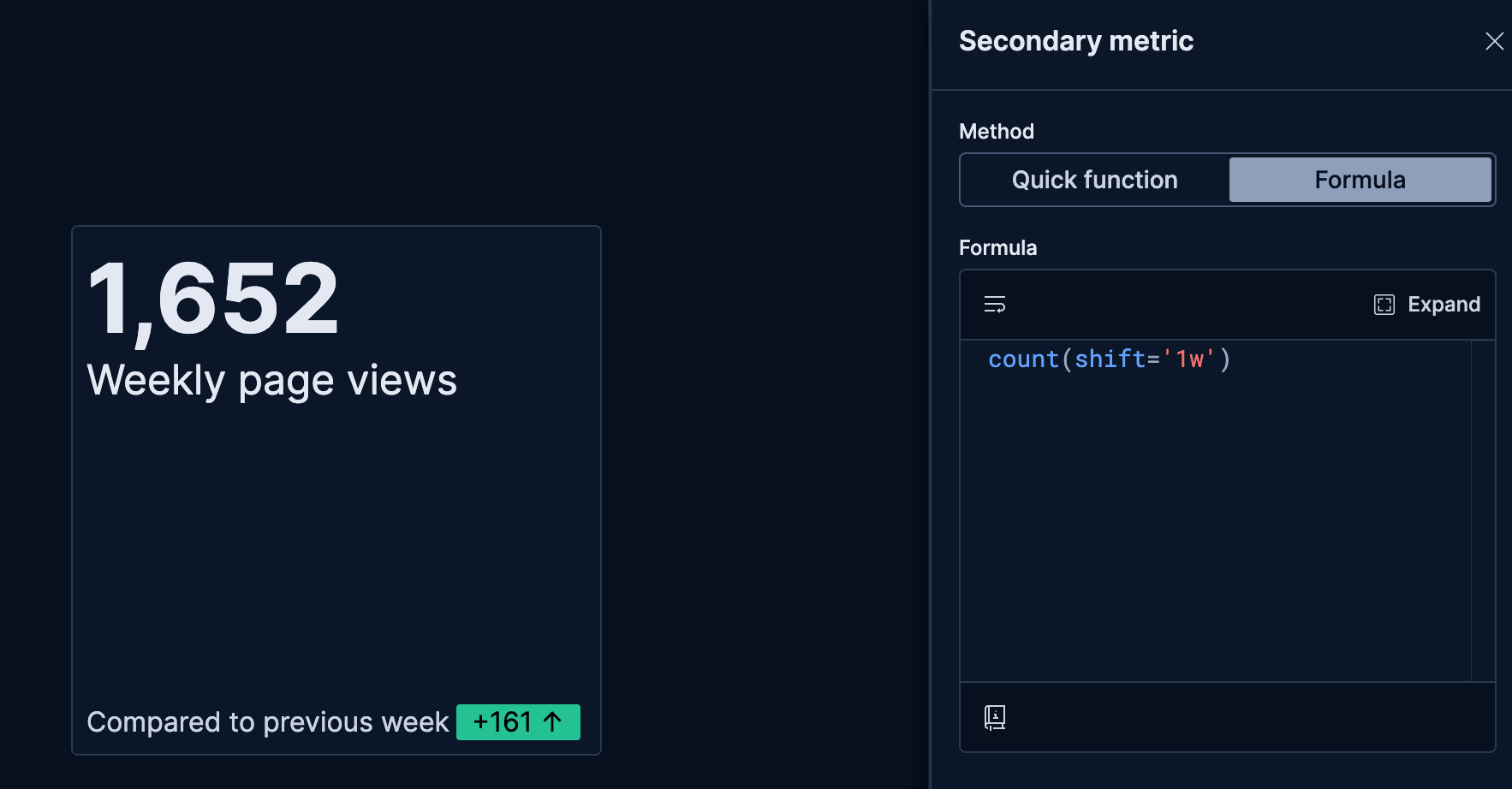 Metric showing weekly visits with weekly comparison trend Metric showing weekly visits with weekly comparison trend