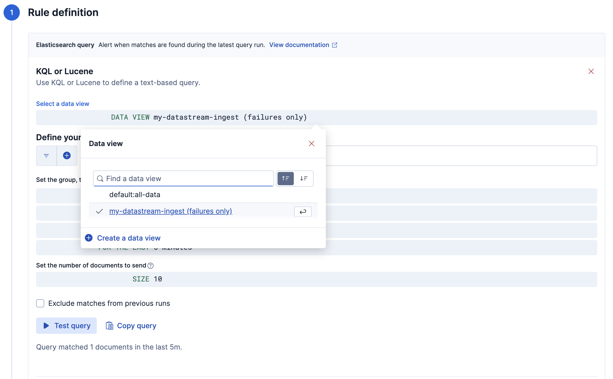 use the data view created in the previous step as the input to the kql query