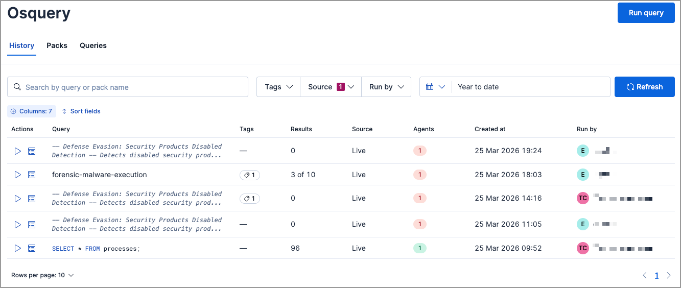 Osquery History tab