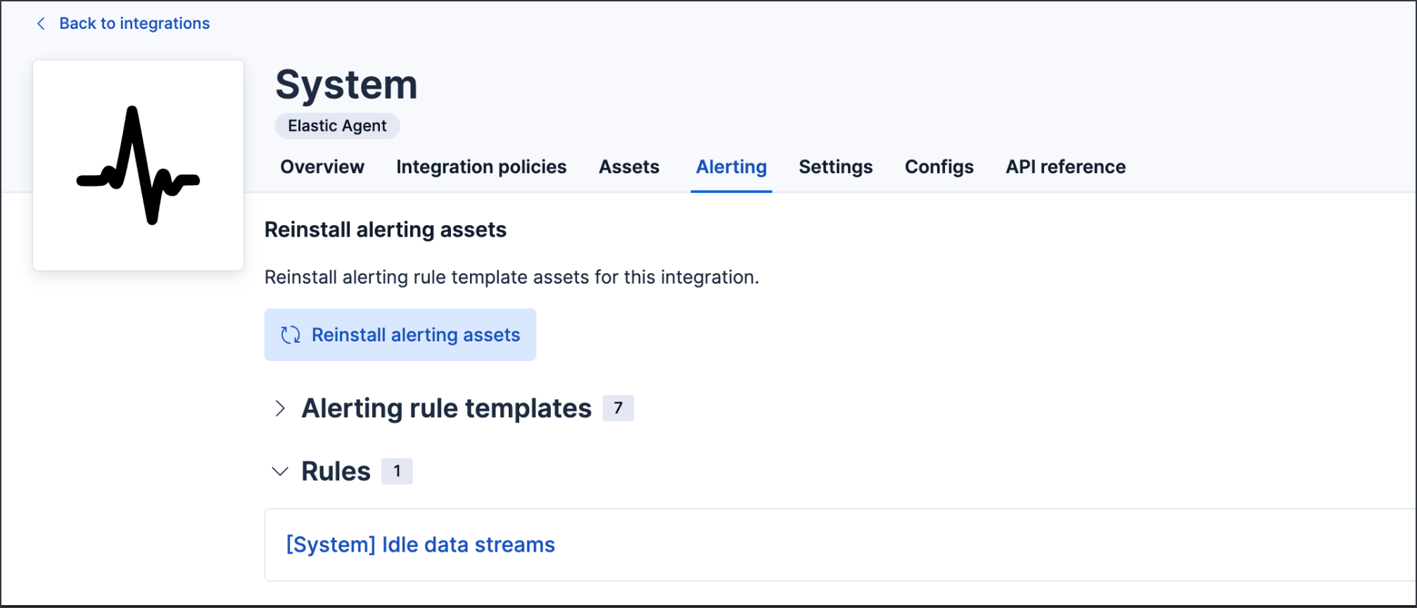 The Alerting tab showing a created Idle data streams rule