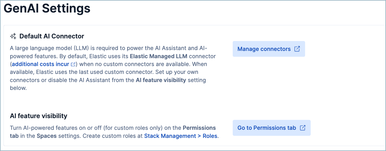 GenAI Settings page for Serverless
