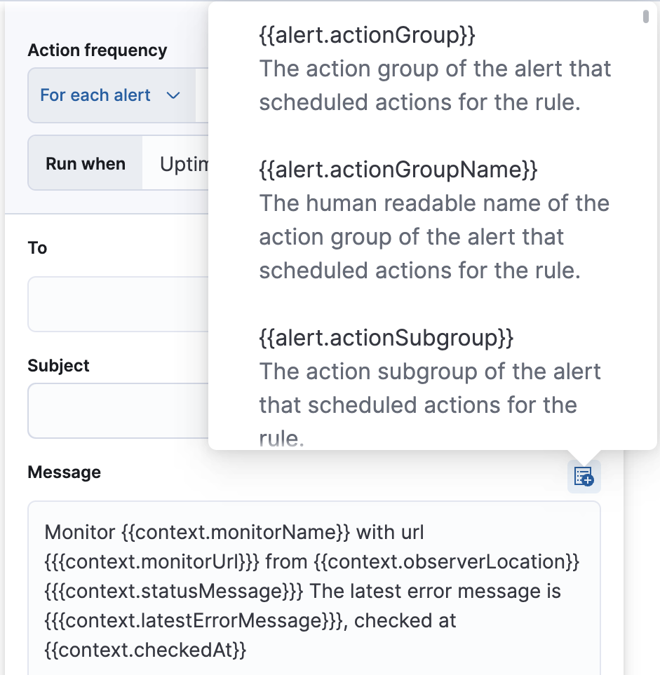 Default notification message for monitor status rules with open 