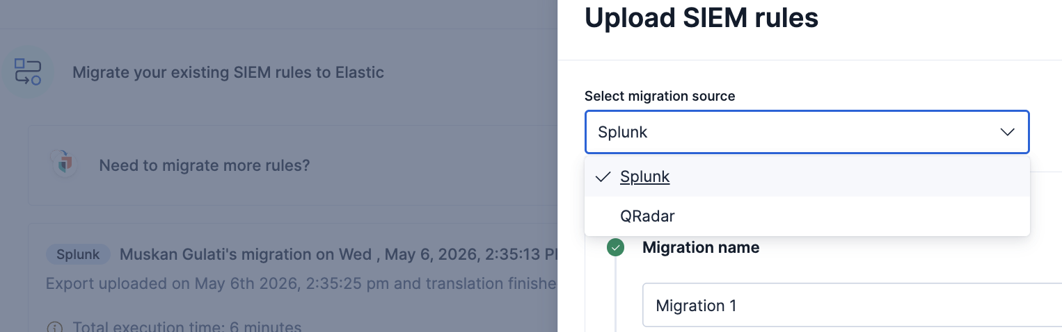 the Upload Splunk SIEM rules flyout