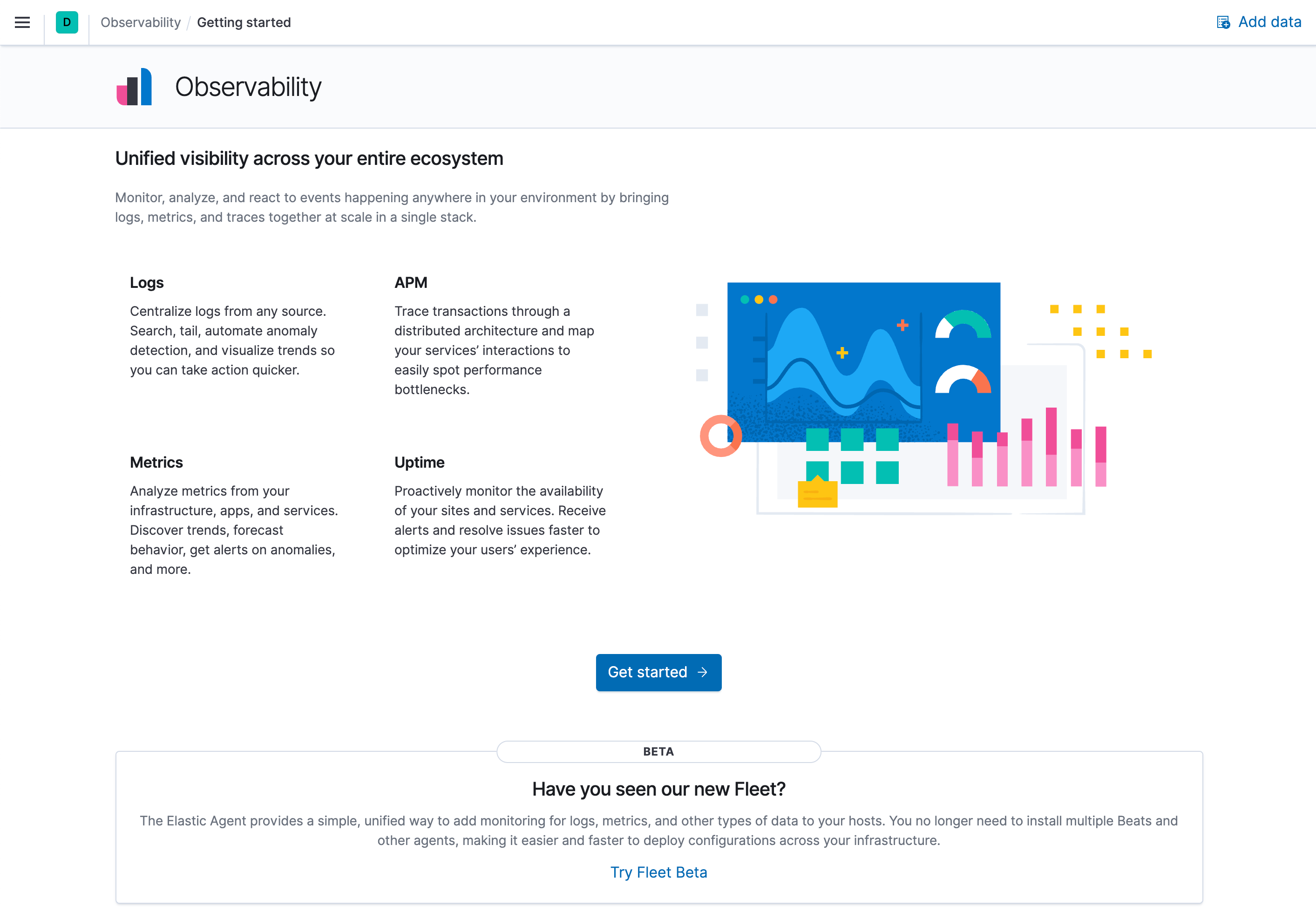 Kibana Observability page (no data)