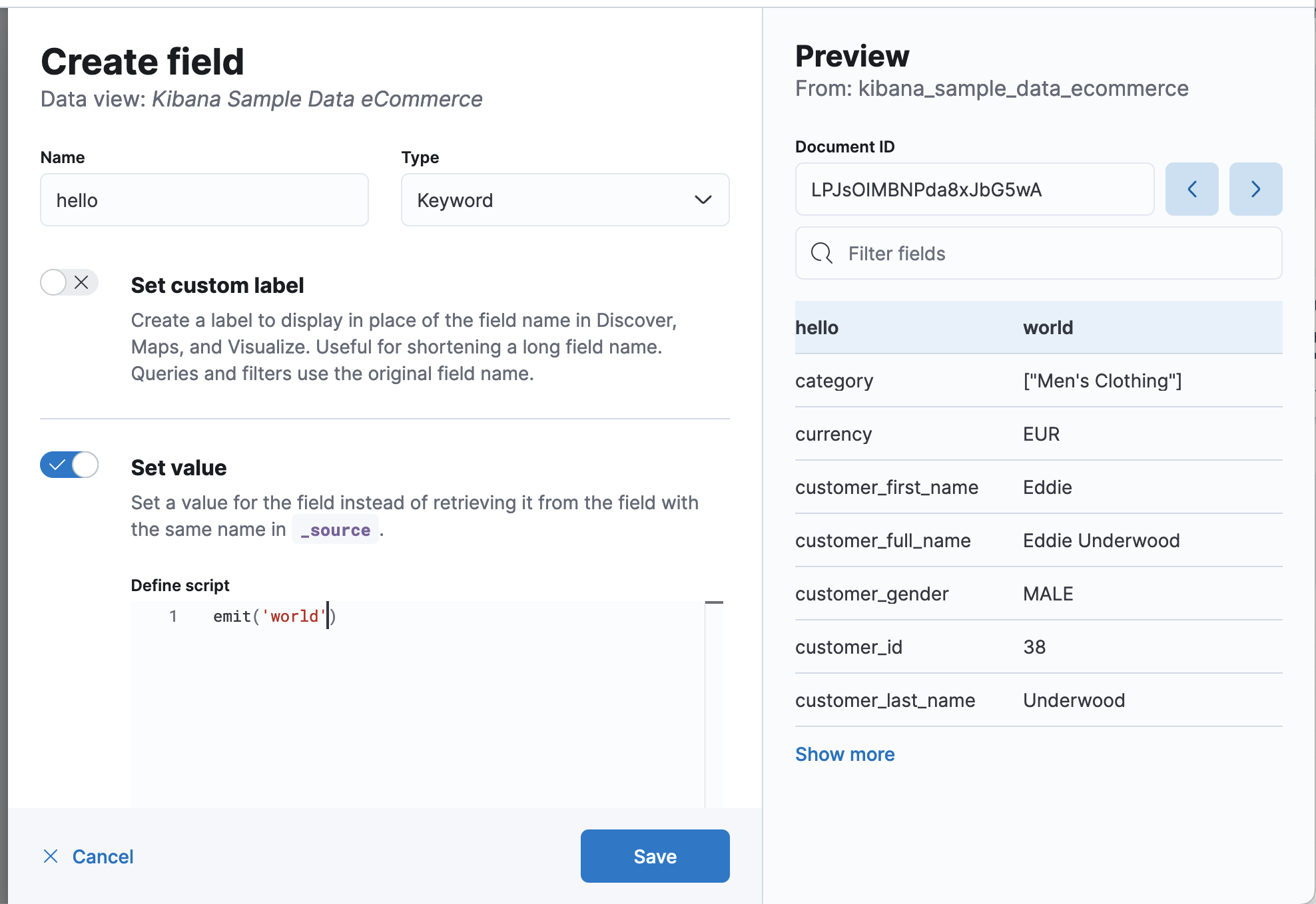 Runtime field with keyword type