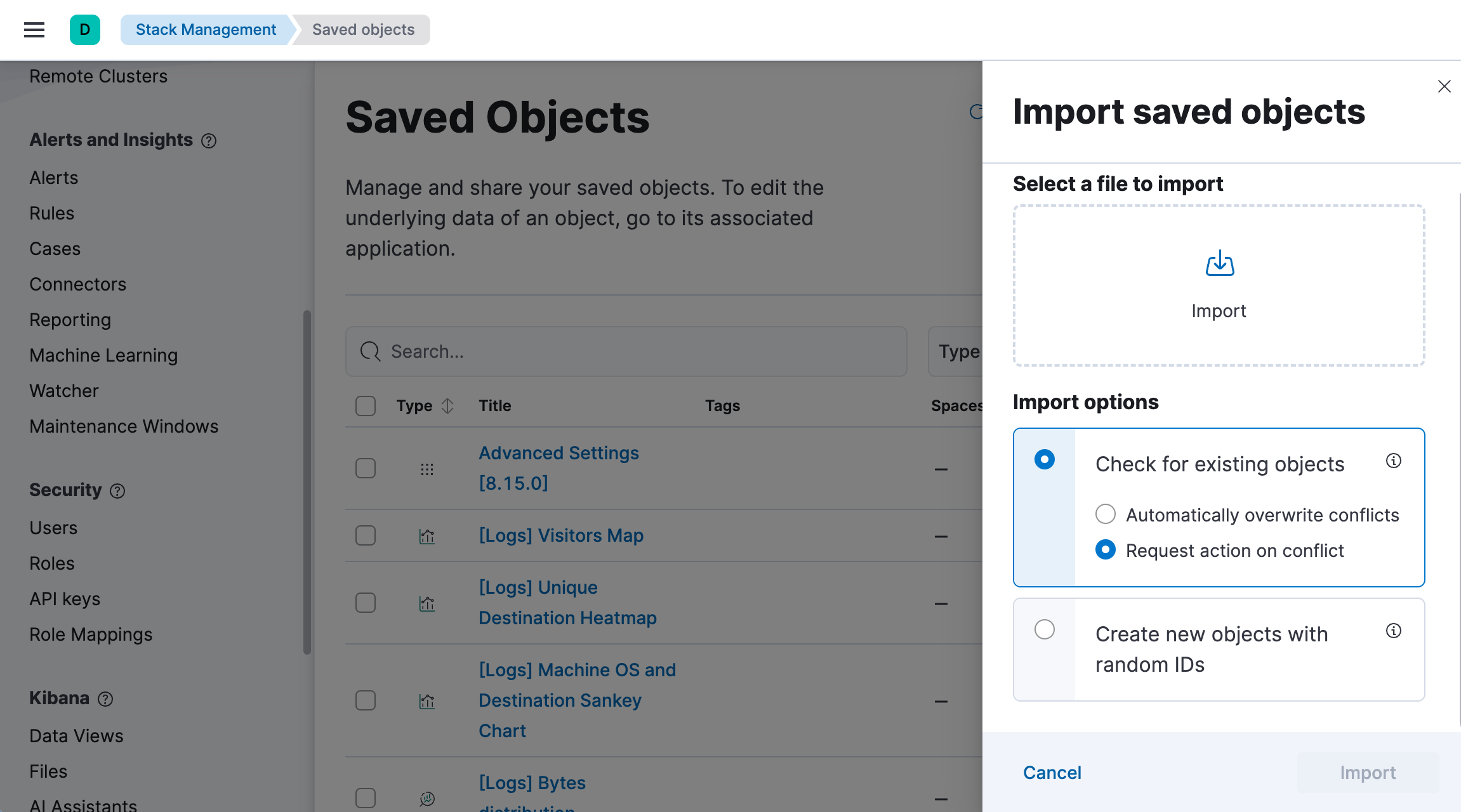 Import panel