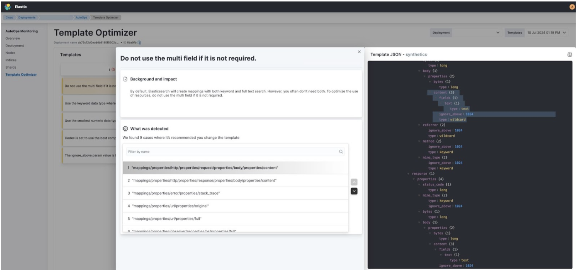 Screenshot showing the Template Optimizer view in AutoOps