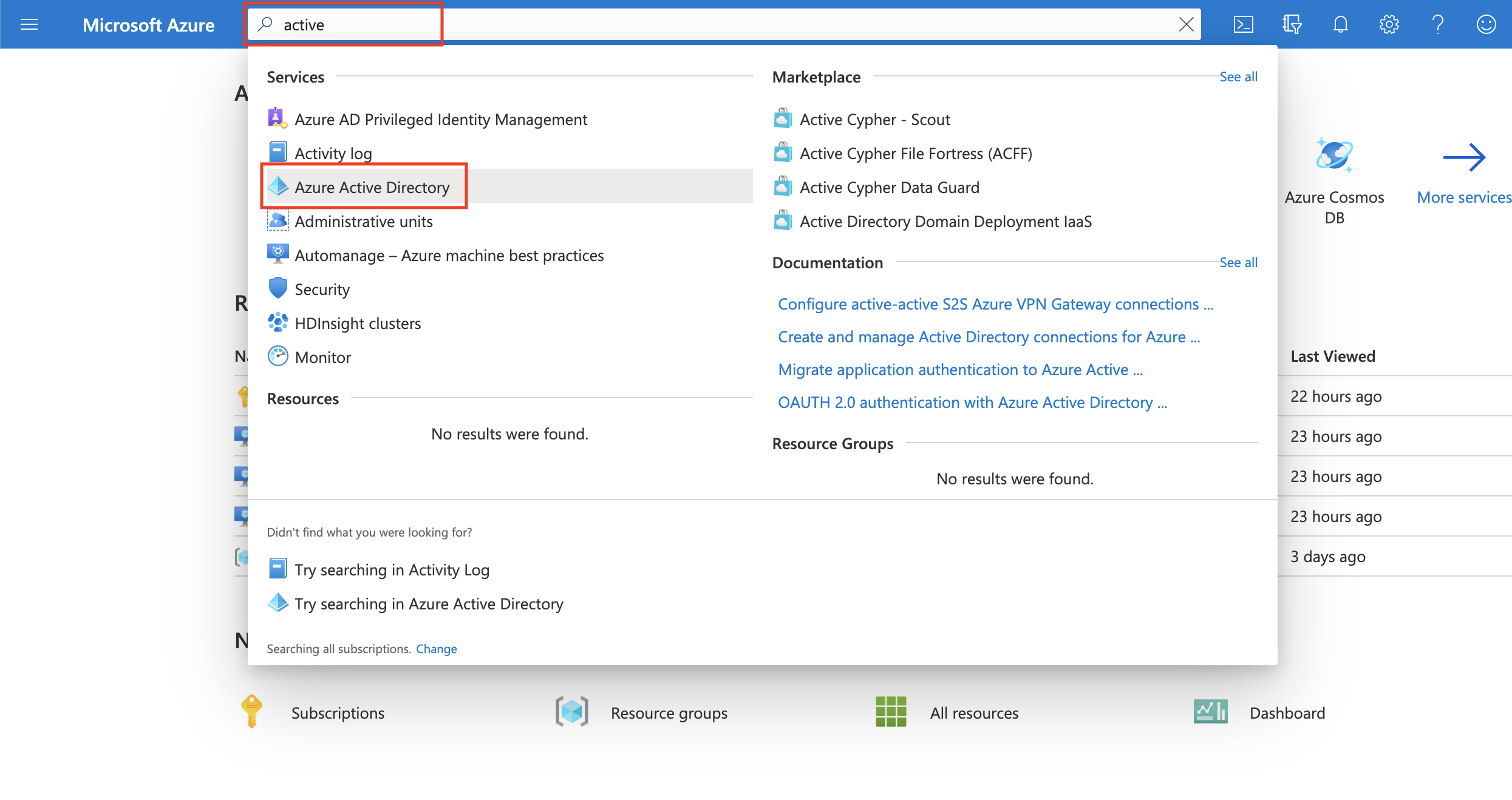 Search and click on Azure Active Directory Search and click on Azure Active Directory