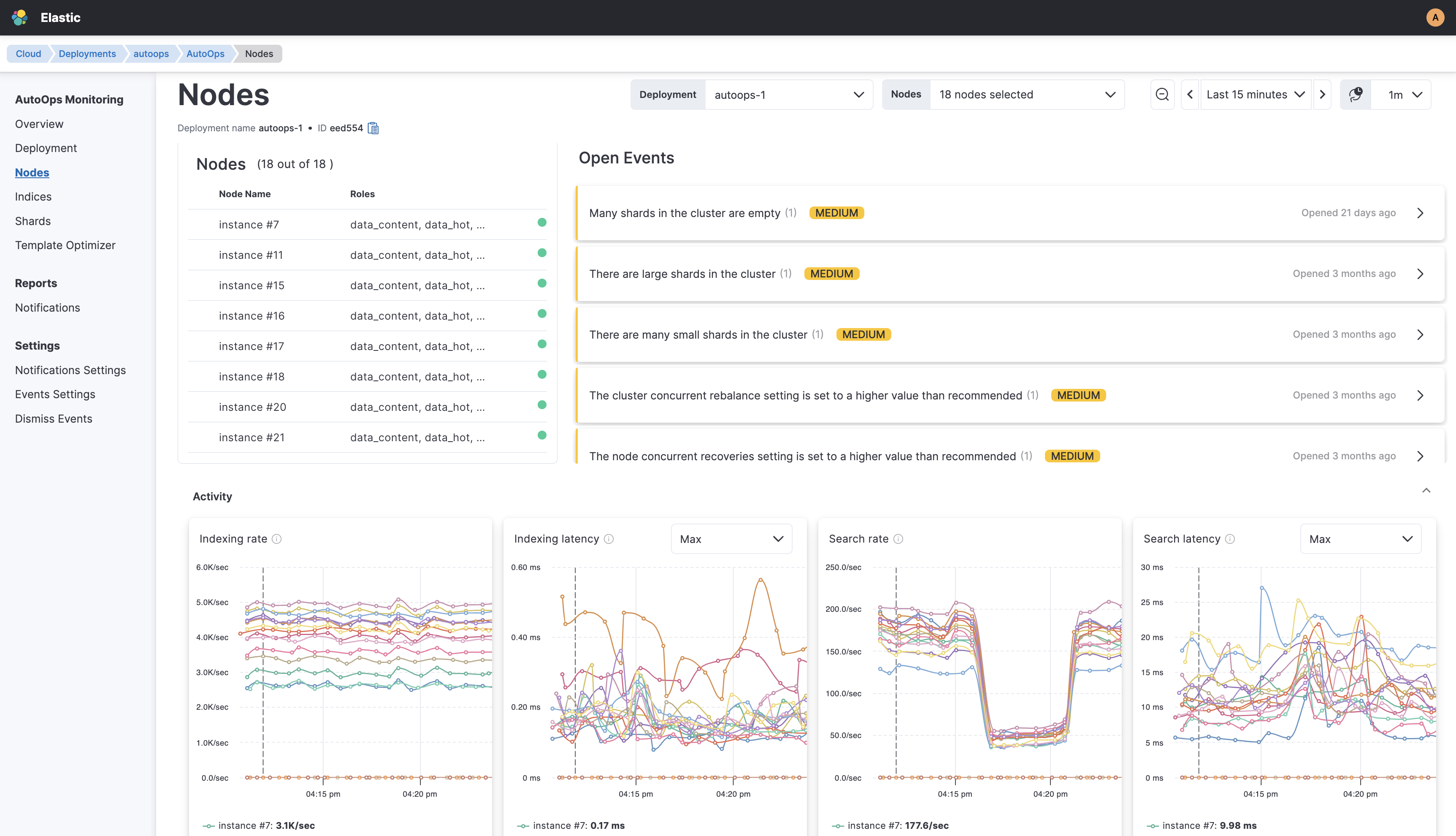 Screenshot showing the Nodes view in AutoOps